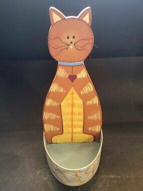 Kathy Hatch Folk Art Decorative Cat Figurine, Vintage Folk Art